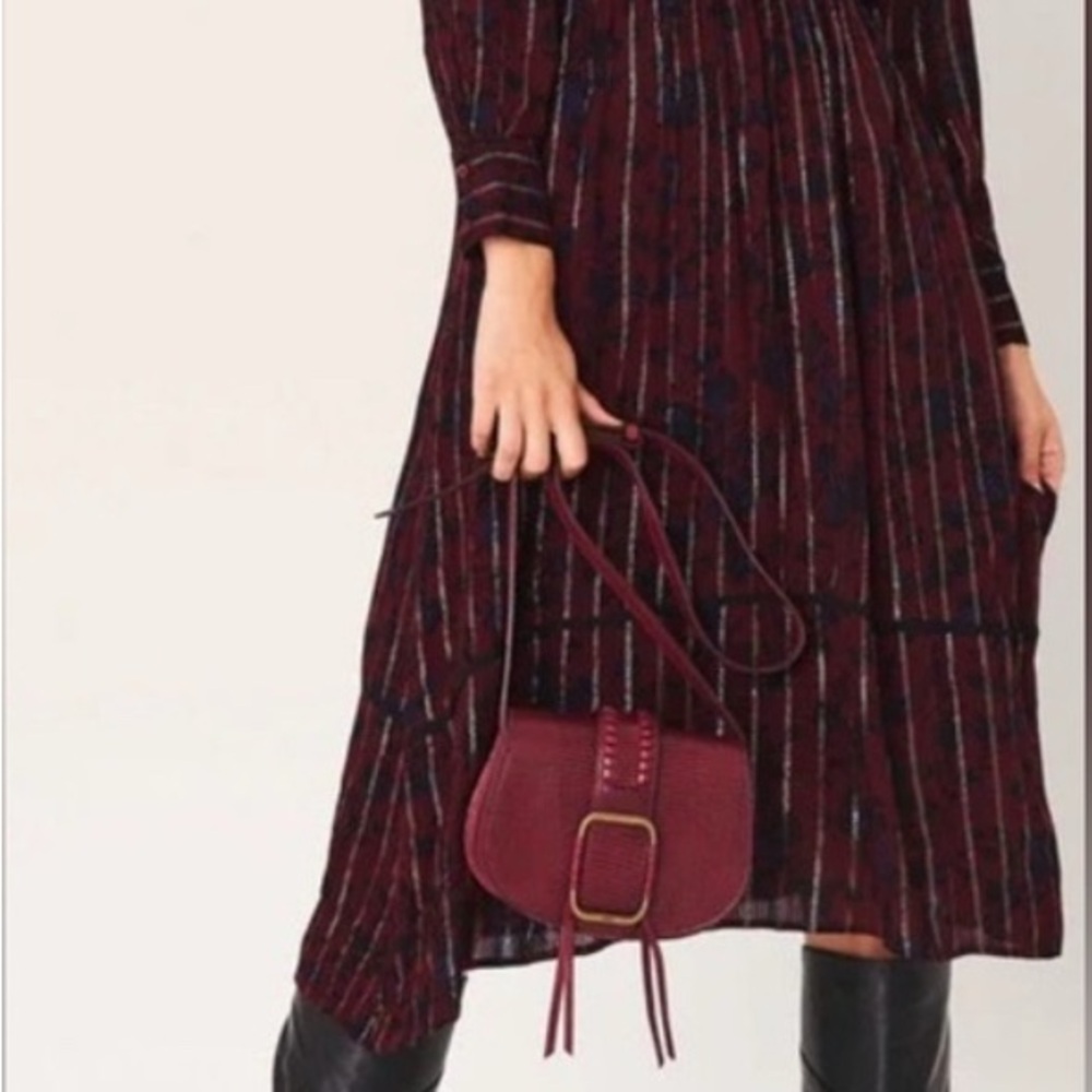 ba&sh Burgundy and Navy Long Sleeve Dress
